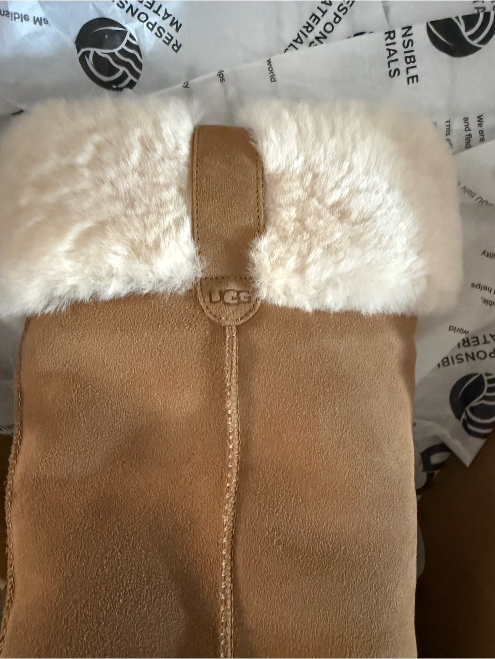 UGG Chestnut Suede Tall Boot with Cream Shearling Cuff - Picture 4 of 8